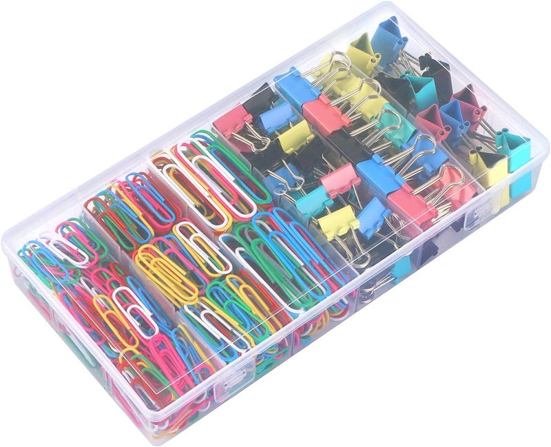 AnutriON Paper Clips Binder Clips, 400 Pcs Colored Office Clips Set, Assorted Sizes Colored Paper Clips and Binder Clips Set Great for Document Organizing - Image 1